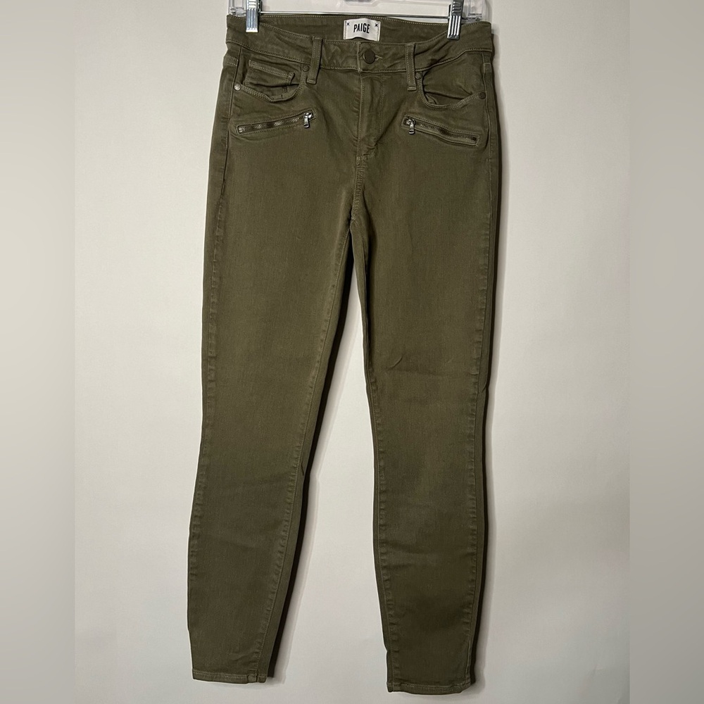PAIGE Women’s Green Indio Zip Skinny Moto Jean Size 30